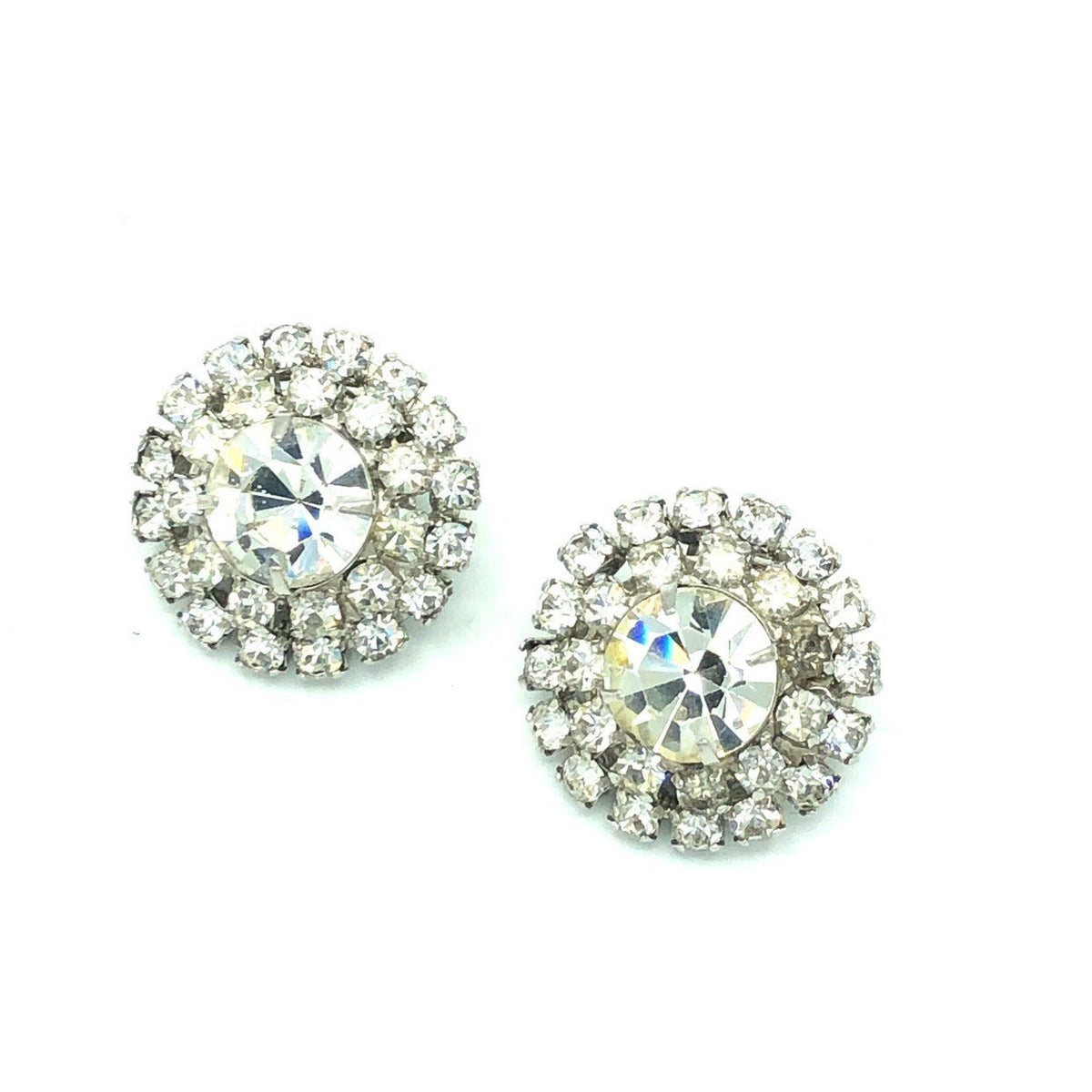 Weiss Petite Diamante Rhinestone Round Earrings - 24 Wishes Vintage Jewelry