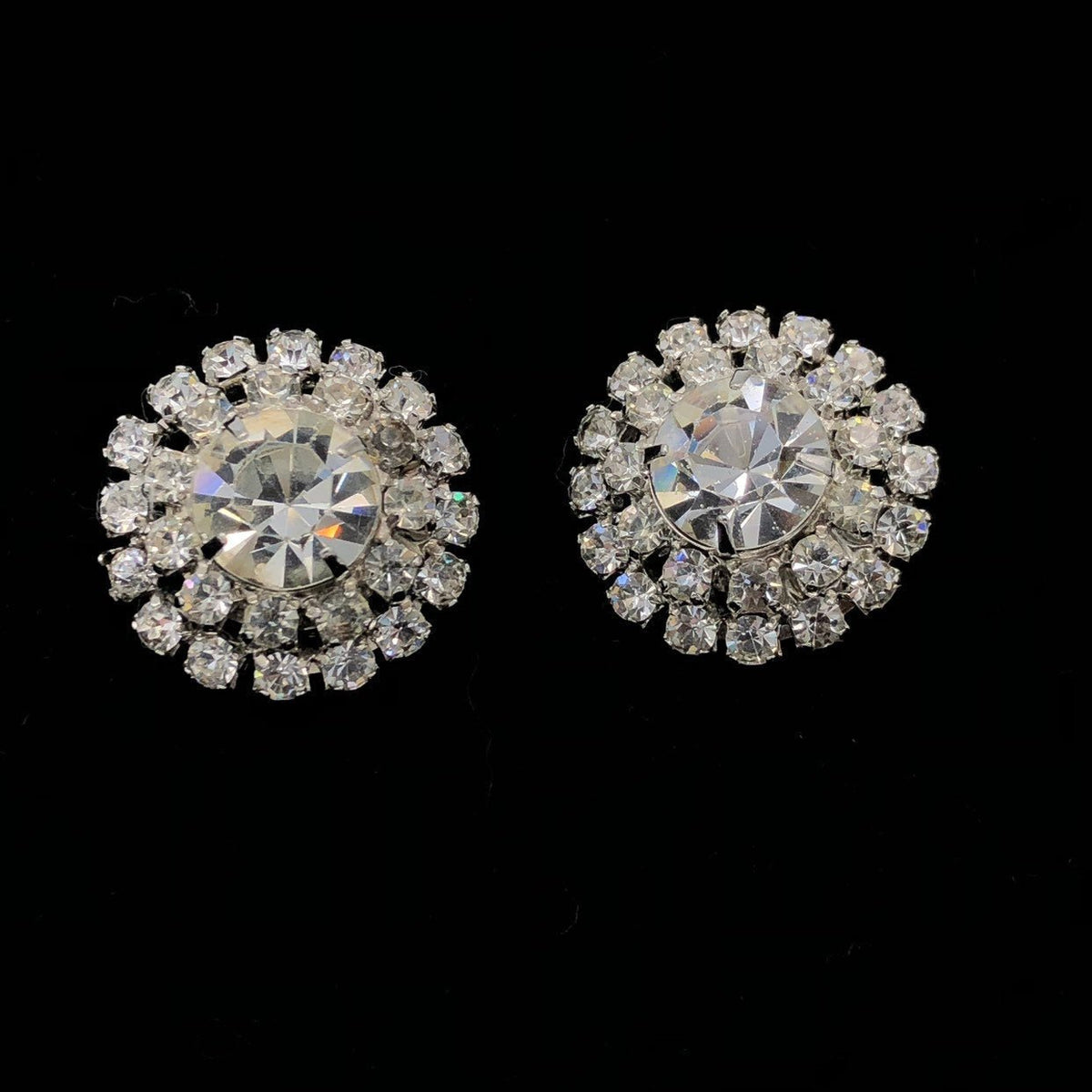 Weiss Petite Diamante Rhinestone Round Earrings - 24 Wishes Vintage Jewelry