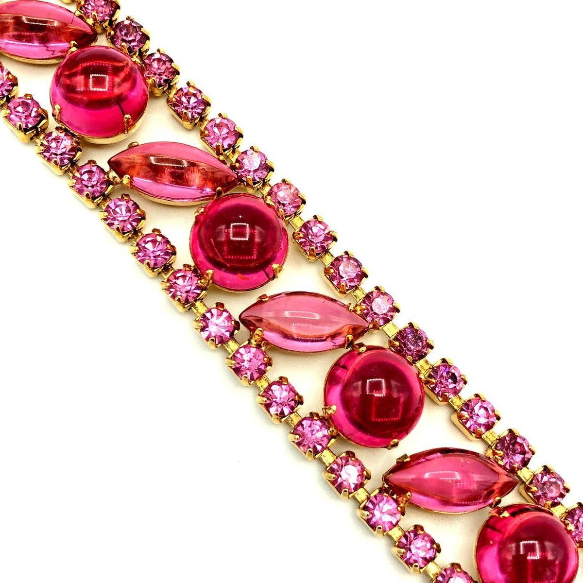 Weiss Pink Rhinestone Vintage Statement Bracelet - 24 Wishes Vintage Jewelry