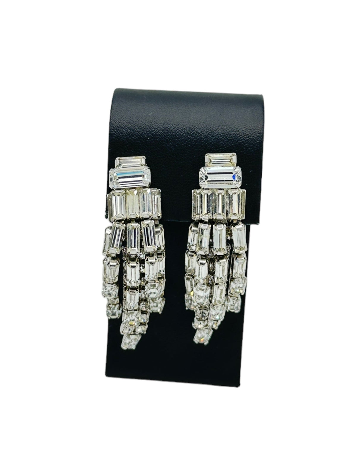 Weiss Waterfall Diamante Rhinestone Clip-on Statement Earrings - 24 Wishes Vintage Jewelry