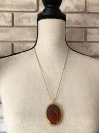 Whiting & Davis Boho Tree Cameo Vintage Gold Pendant - 24 Wishes Vintage Jewelry