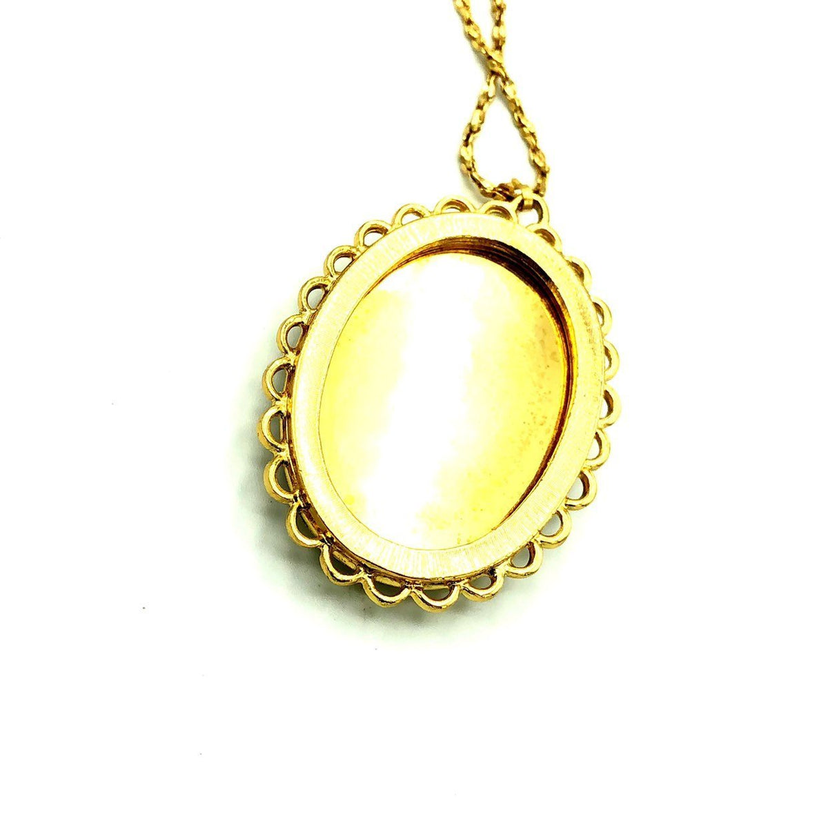 Whiting & Davis Boho Tree Cameo Vintage Gold Pendant - 24 Wishes Vintage Jewelry