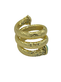 Whiting & Davis Gold Mesh Coiled Snake Green Cabochon Vintage Bracelet - 24 Wishes Vintage Jewelry