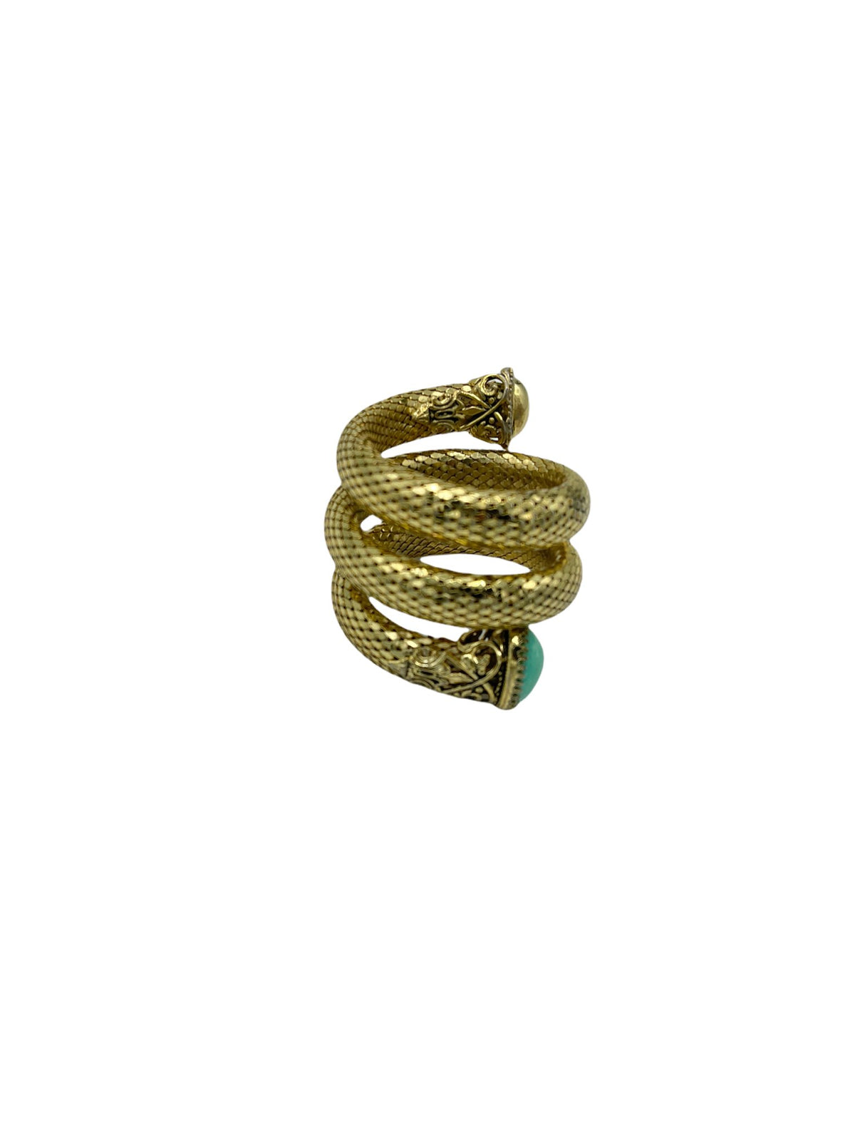 Whiting & Davis Gold Mesh Coiled Snake Green Cabochon Vintage Bracelet - 24 Wishes Vintage Jewelry