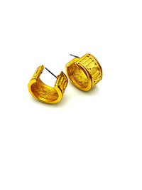Wide Roman Numeral Hoop Gold Pierced Vintage Earrings - 24 Wishes Vintage Jewelry