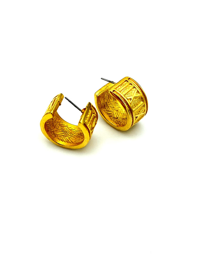 Wide Roman Numeral Hoop Gold Pierced Vintage Earrings – 24 Wishes ...