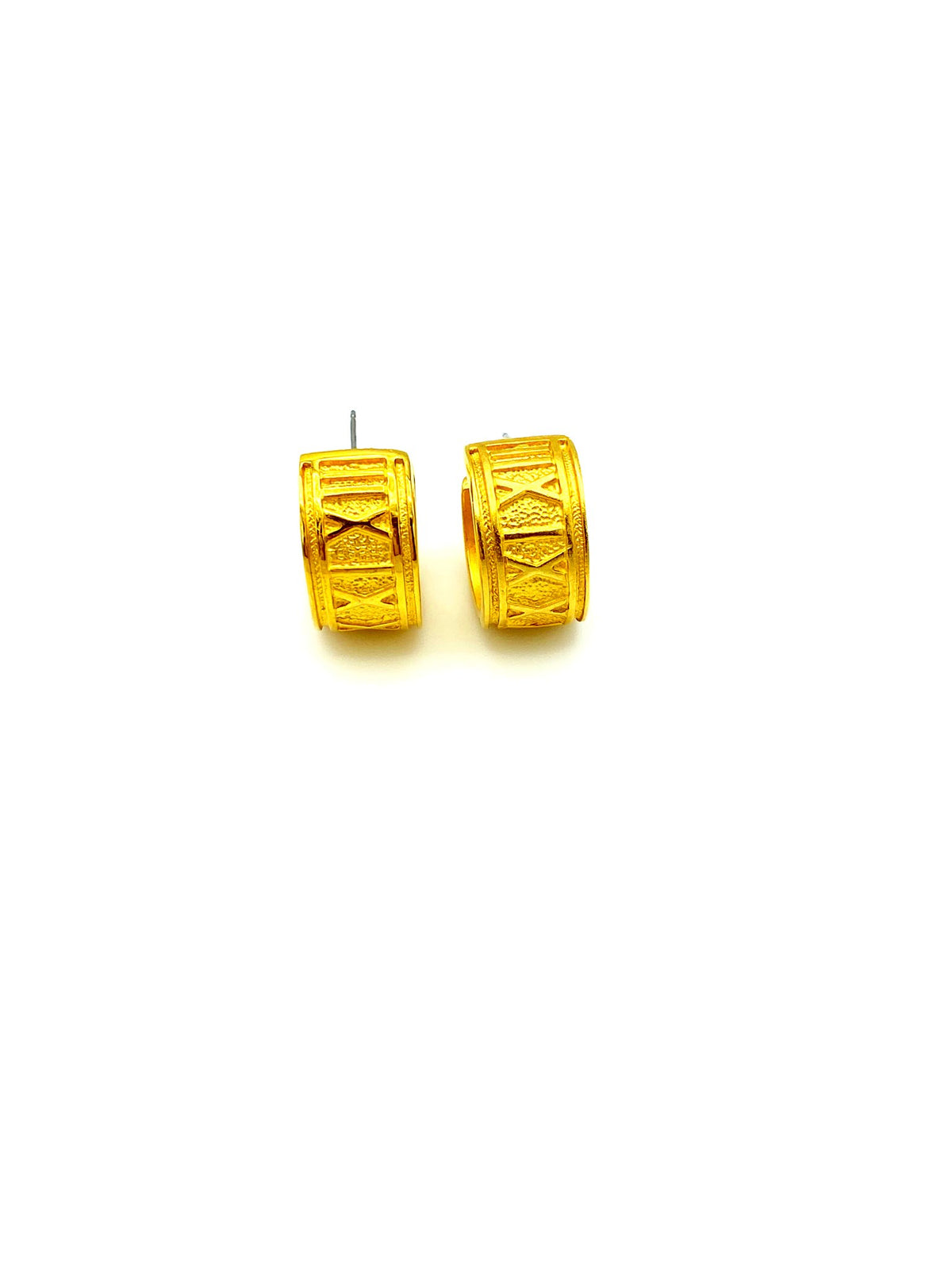 Wide Roman Numeral Hoop Gold Pierced Vintage Earrings - 24 Wishes Vintage Jewelry