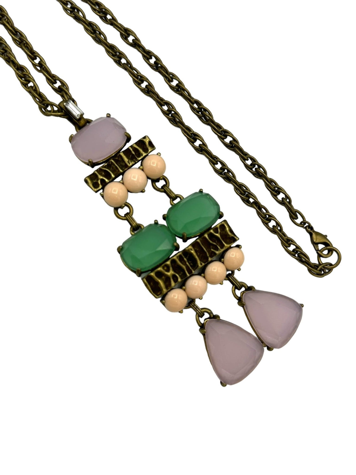 Yosca Vintage Long Antique Gold Necklace Multi-Color Boho Statement Pendant - 24 Wishes Vintage Jewelry