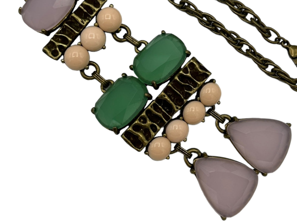 Yosca Vintage Long Antique Gold Necklace Multi-Color Boho Statement Pendant - 24 Wishes Vintage Jewelry