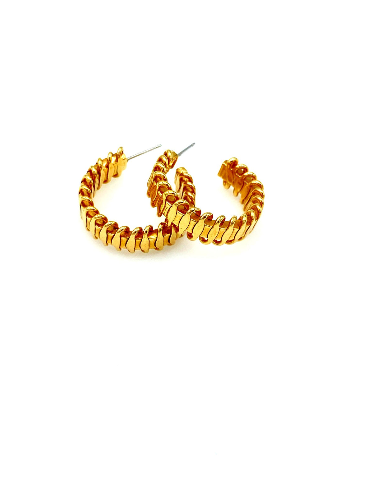 Zig Zag Medium Hoop Gold Pierced Earrings - 24 Wishes Vintage Jewelry